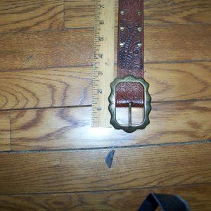 Silver Brand Belt Brown Leather Studded & Embossed